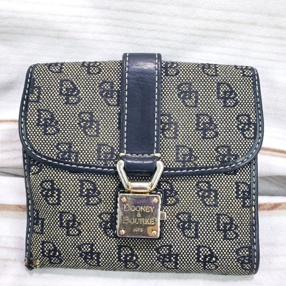 Douney & Bourke Signature 1975 Canvas Leather Trim Wallet Black Tan Vintage - Picture 1 of 16